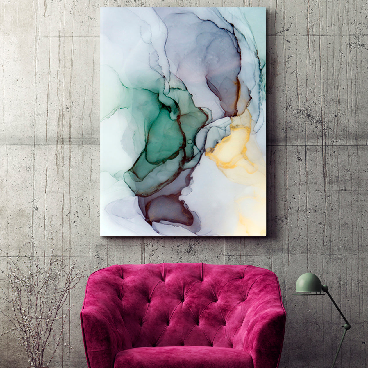 Abstract Veins Alcohol Ink Paint Translucent Free-flowing Fluid Art, Oriental Marbling Canvas Print Artesty   