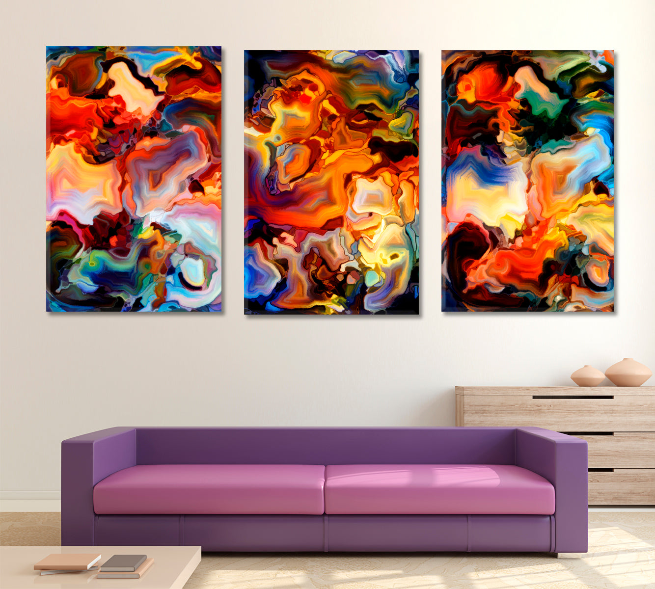 Set of 3 Vertical Panels Abstract Art Print Artesty   