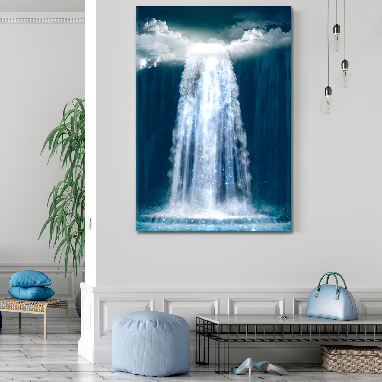 UNREAL Fantasy Waterfall Falls From Heaven Mesmerizing Magical Scenic | Vertical Surreal Fantasy Large Art Print Décor Artesty   