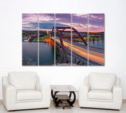 Pennybacker Bridge Austin Texas Panoramic Landscape Cities Wall Art Artesty 5 panels 36" x 24" 