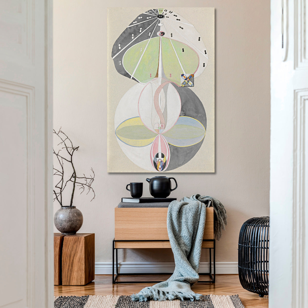 Abstract Hilma Klint Style Forms Shapes Lines Soft Pastel | Vertical Abstract Art Print Artesty   