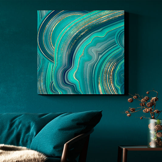 TURQUOISE Abstract Marble Agate Mint Green and Gold Veins Fluid Art, Oriental Marbling Canvas Print Artesty   