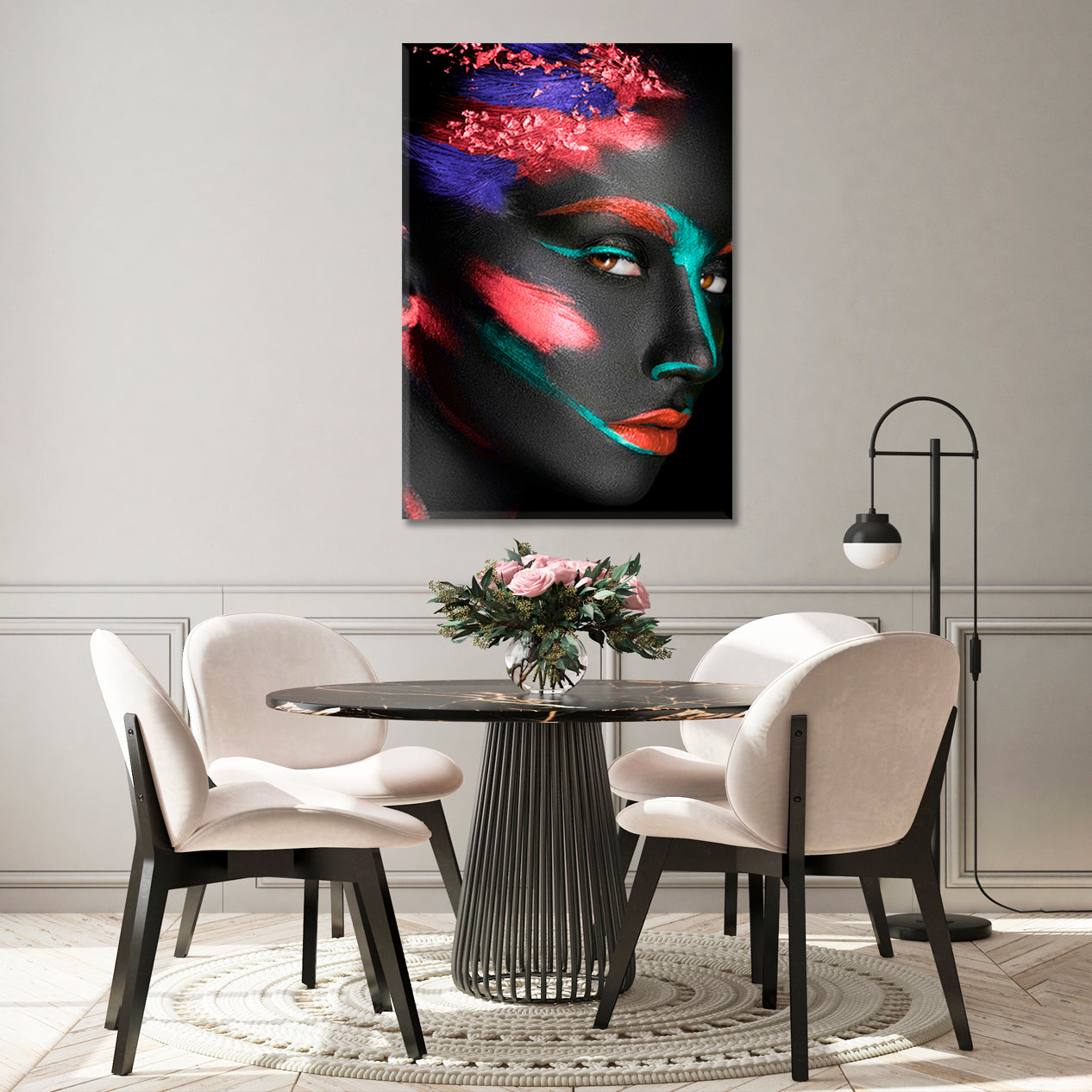 Fashion Portrait Dark-skinned Girl Color Make-up Canvas Print -  Vertical Fashion Canvas Print Artesty   