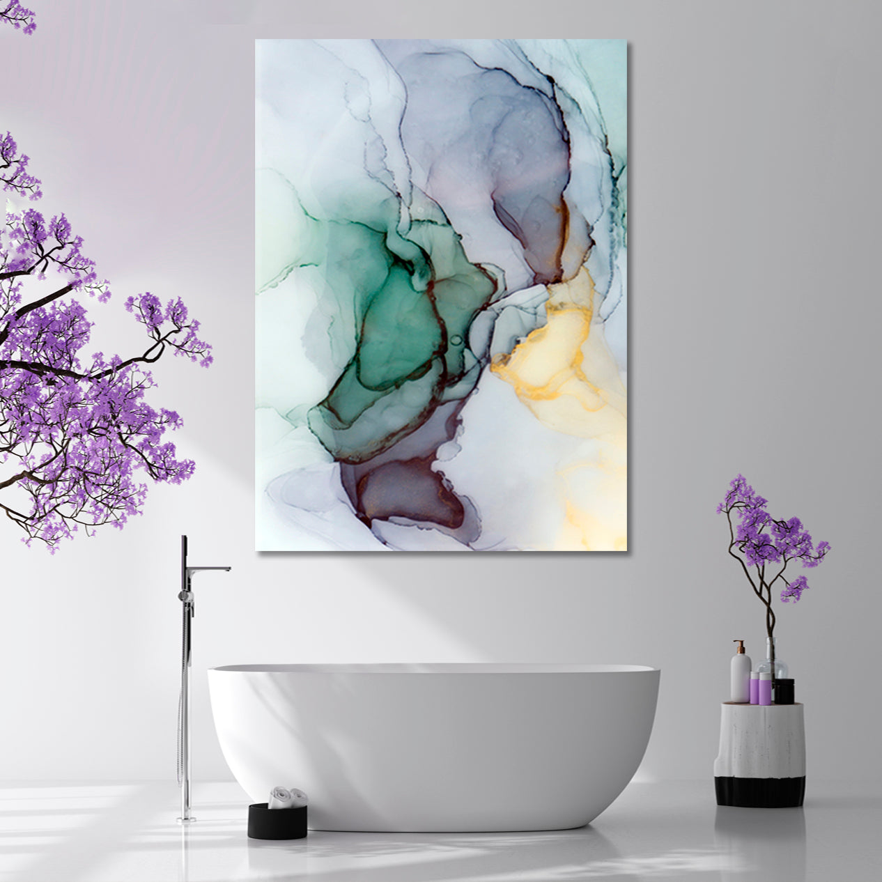 Abstract Veins Alcohol Ink Paint Translucent Free-flowing Fluid Art, Oriental Marbling Canvas Print Artesty   