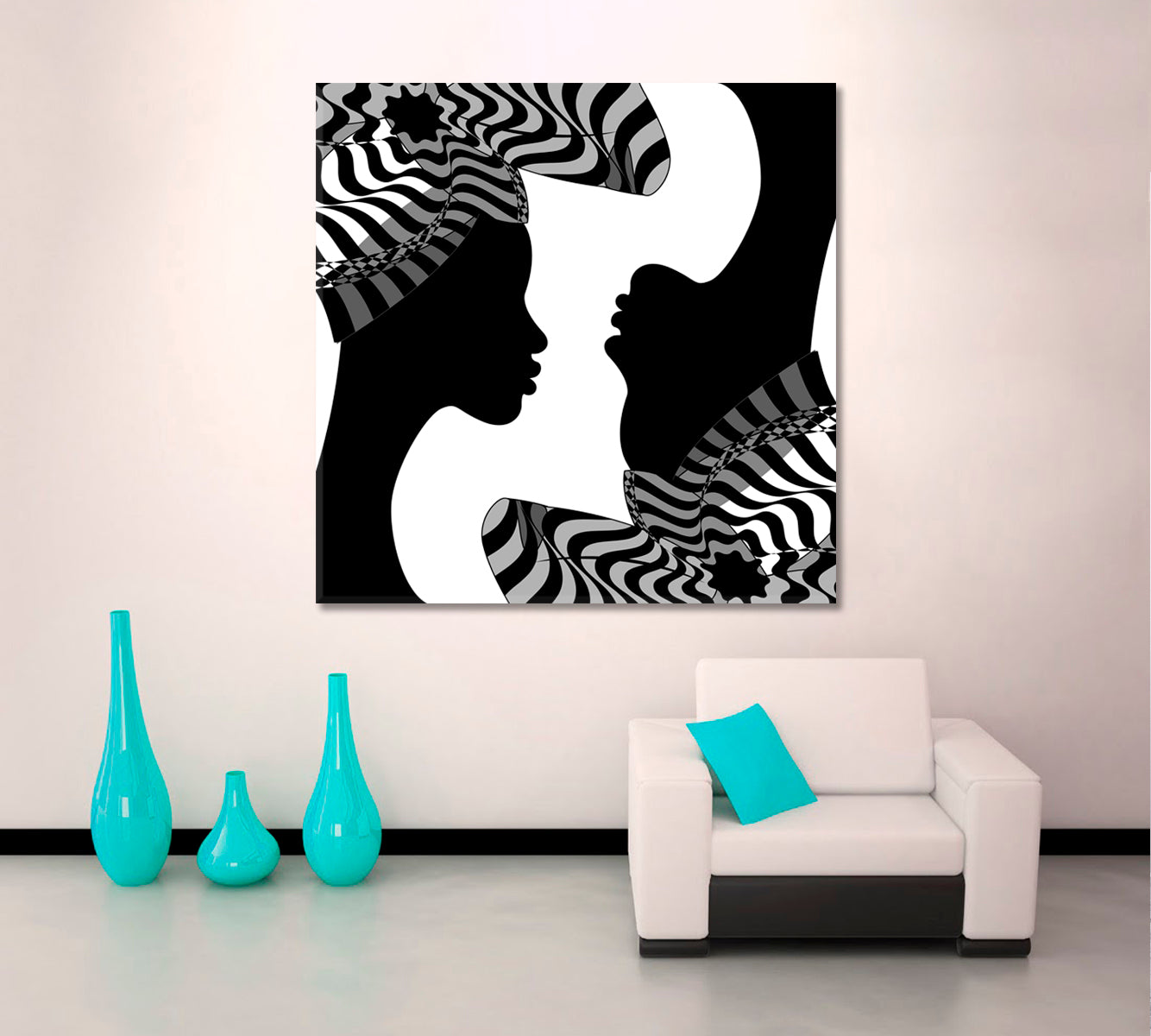 Black Women Striped Turban Abstract Poster Black and White Wall Art Print Artesty   