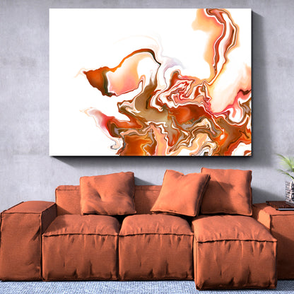 Brown Orange Mix Abstract Wavy Forms Futuristic Pattern Fluid Art, Oriental Marbling Canvas Print Artesty   