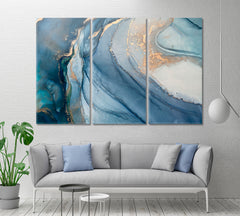 ABSTRACT MARBLE VEINS Translucent Blue Fluid Painting Fluid Art, Oriental Marbling Canvas Print Artesty 3 panels 36" x 24" 