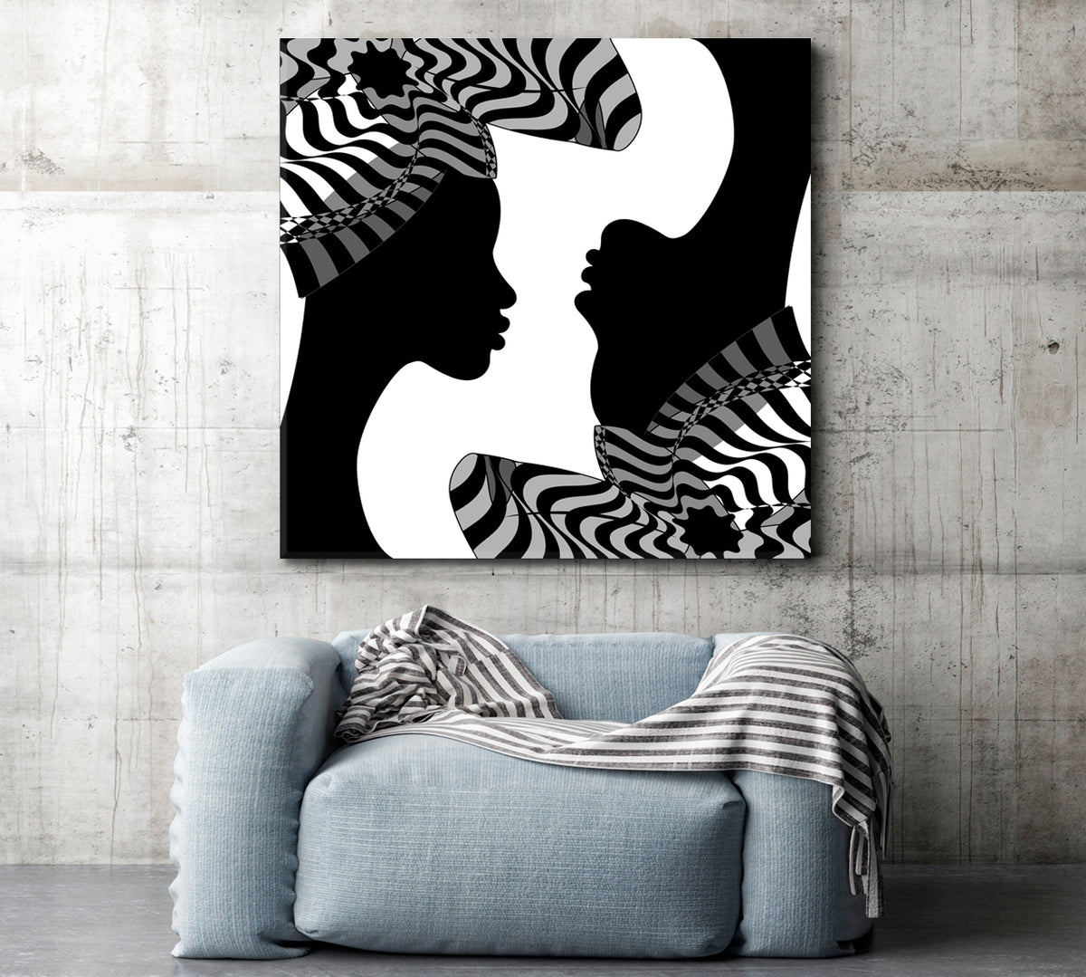 Black Women Striped Turban Abstract Poster Black and White Wall Art Print Artesty 1 Panel 12"x12" 