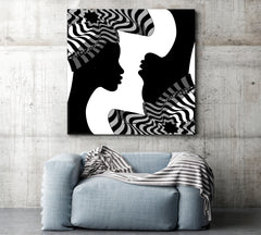 Black Women Striped Turban Abstract Poster Black and White Wall Art Print Artesty 1 Panel 12"x12" 