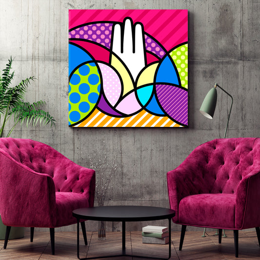 HAMSA HAND Sacred Geometry Modern Pop Art Religious Symbol Pop Art Canvas Print Artesty 1 Panel 12"x12" 