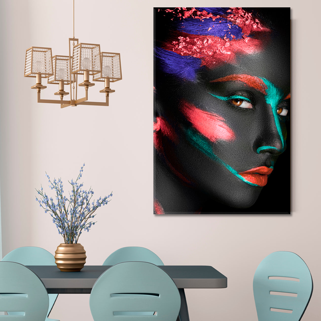 Fashion Portrait Dark-skinned Girl Color Make-up Canvas Print -  Vertical Fashion Canvas Print Artesty   