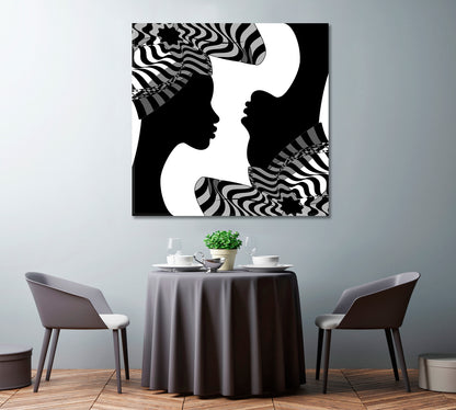 Black Women Striped Turban Abstract Poster Black and White Wall Art Print Artesty   