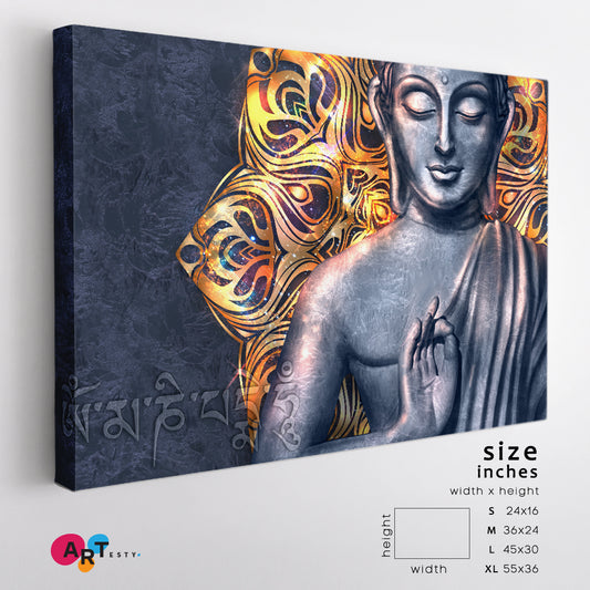 Bright Buddha Lotus Pose Mandala Mantra Om Mani Padme Hum Religious Modern Art Artesty   