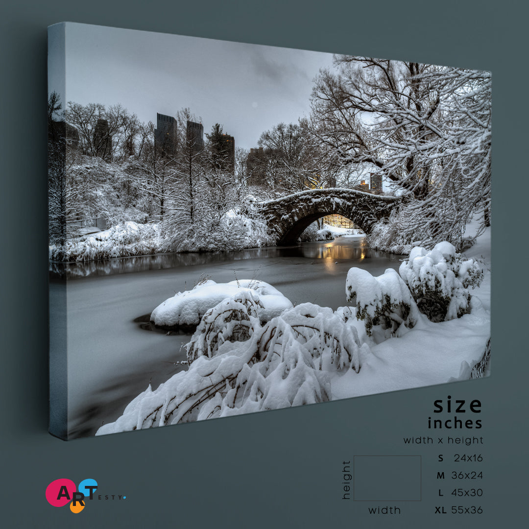 Central Park New York City Gapstow Bridge Winter Snow Storm Scenery Landscape Fine Art Print Artesty   