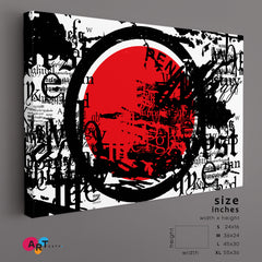 GRUNGE Modern Abstract Black Red White Asian Style Canvas Print Wall Art Artesty 1 panel 24" x 16" 