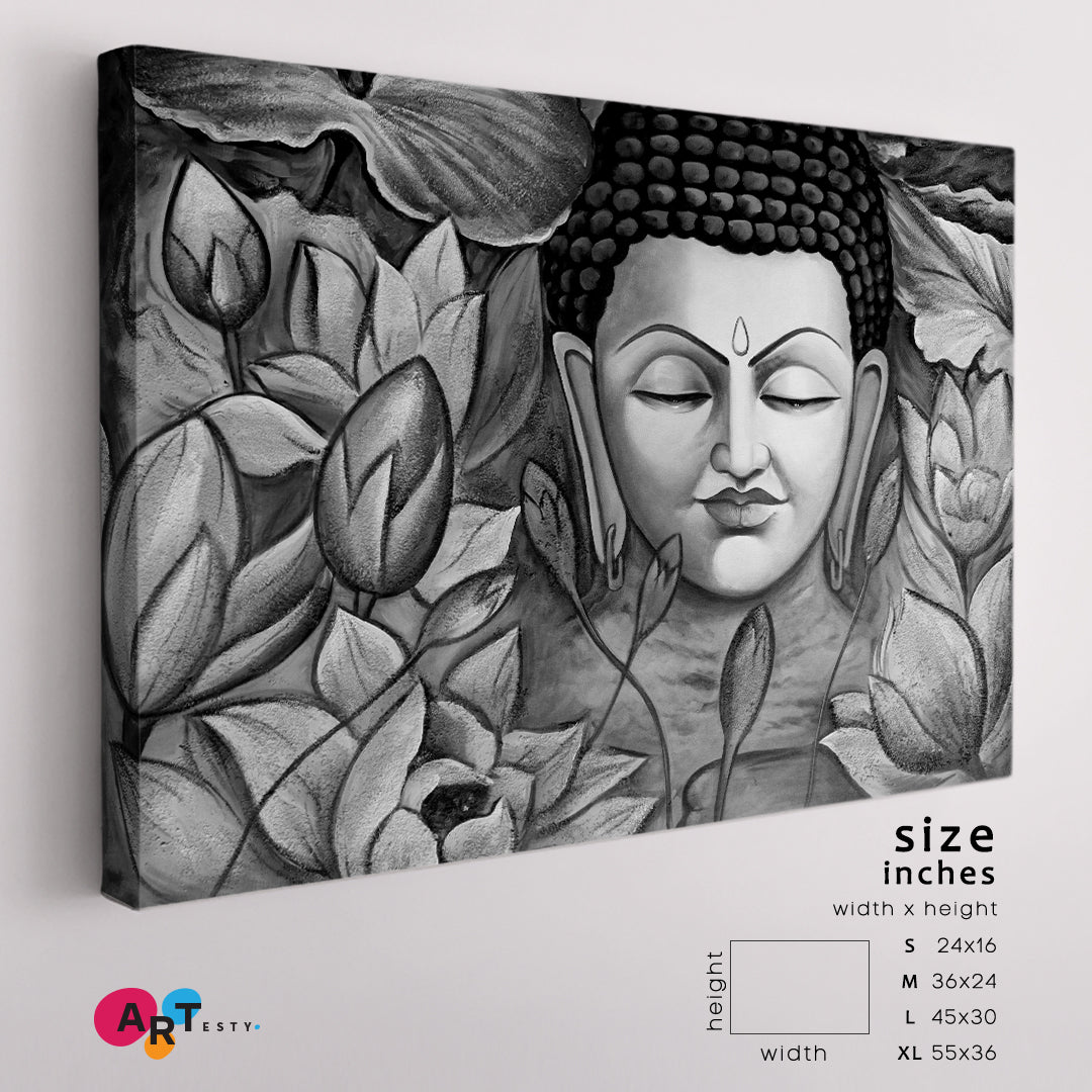 Lord Buddha Spiritual Poster Black & White Religious Modern Art Artesty   