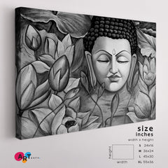 Lord Buddha Spiritual Poster Black & White Religious Modern Art Artesty   