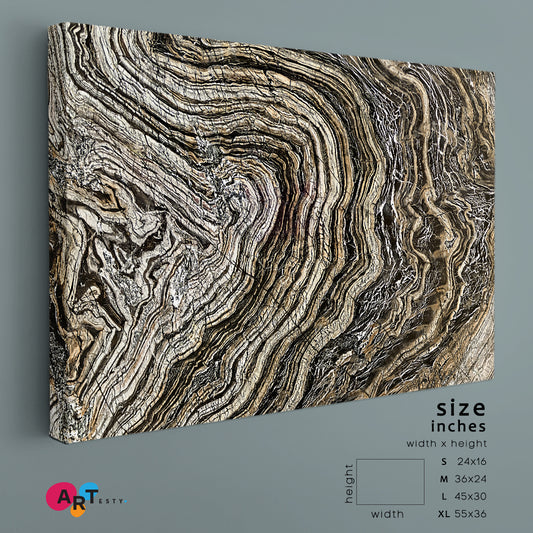 Marble Wave Pattern Tree Age Rings Brown Abstract Fluid Art, Oriental Marbling Canvas Print Artesty 1 panel 24" x 16" 