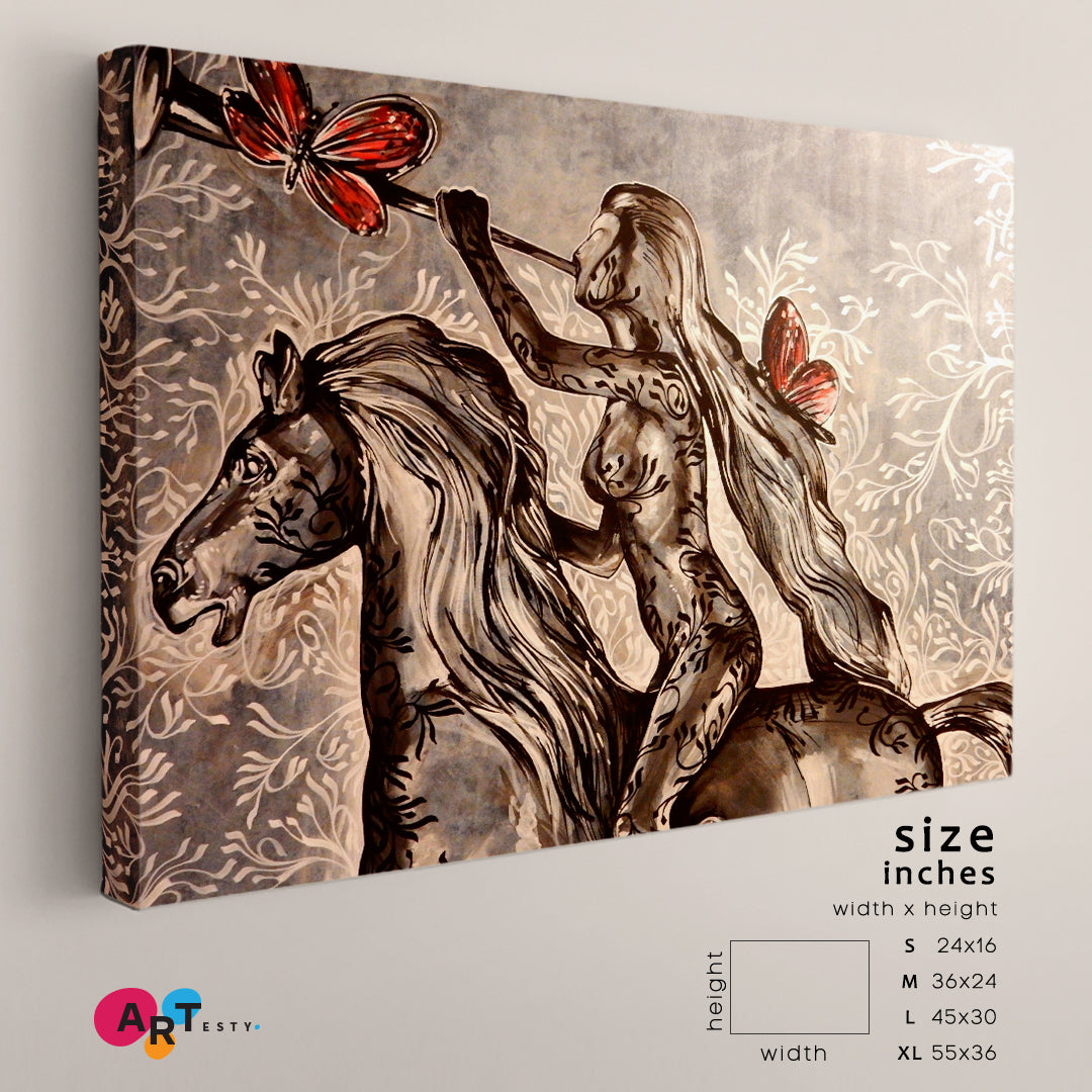 GORGEOUS HORSEWOMAN BEAUTIFUL AMAZON Fine Art Brown Tones Fine Art Artesty 1 panel 24" x 16" 