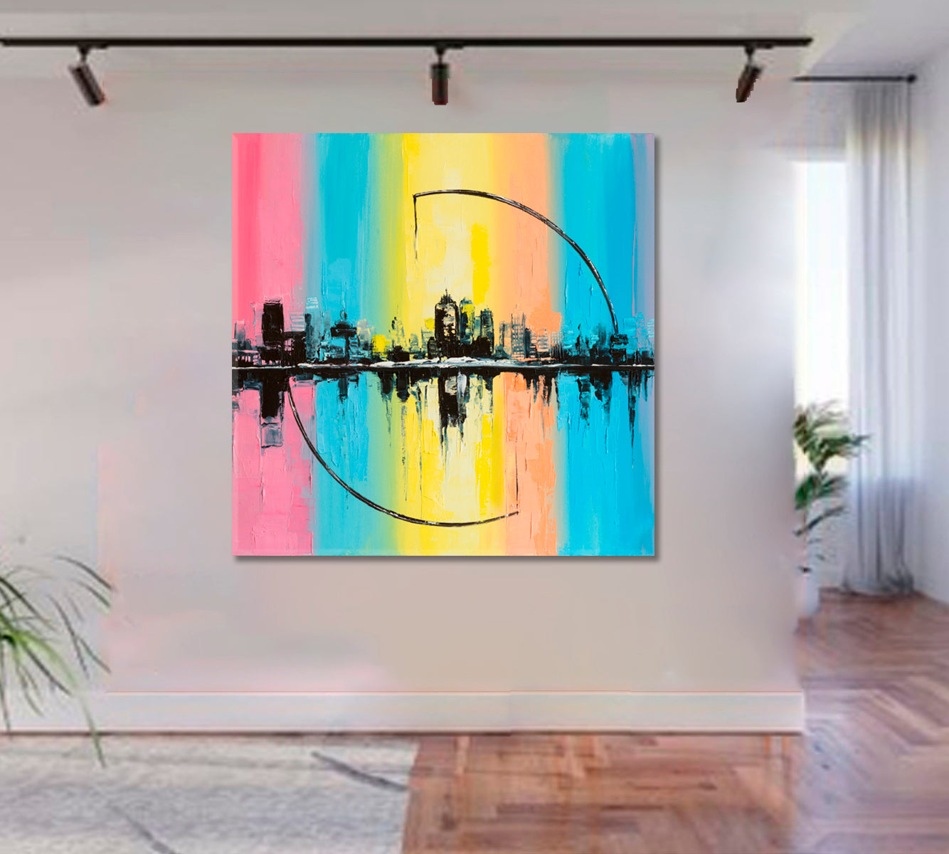 HORIZON Abstract City Landscape Creative Modern Art Contemporary Art - Square Panel Cities Wall Art Artesty   