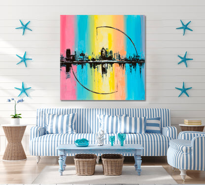 HORIZON Abstract City Landscape Creative Modern Art Contemporary Art - Square Panel Cities Wall Art Artesty   