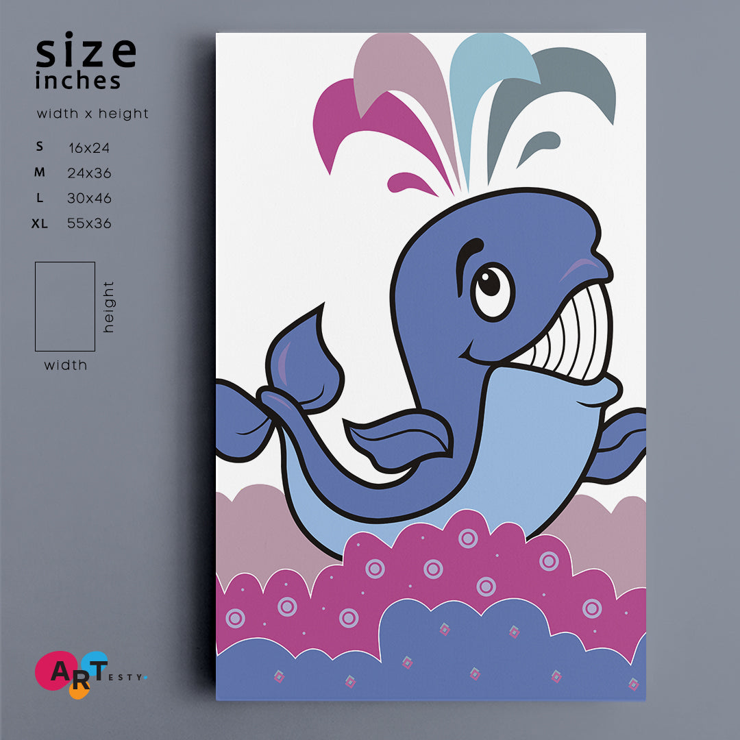 Cheerful Whale Kids Room Art Kids Room Canvas Art Print Artesty 1 Panel 16"x24" 