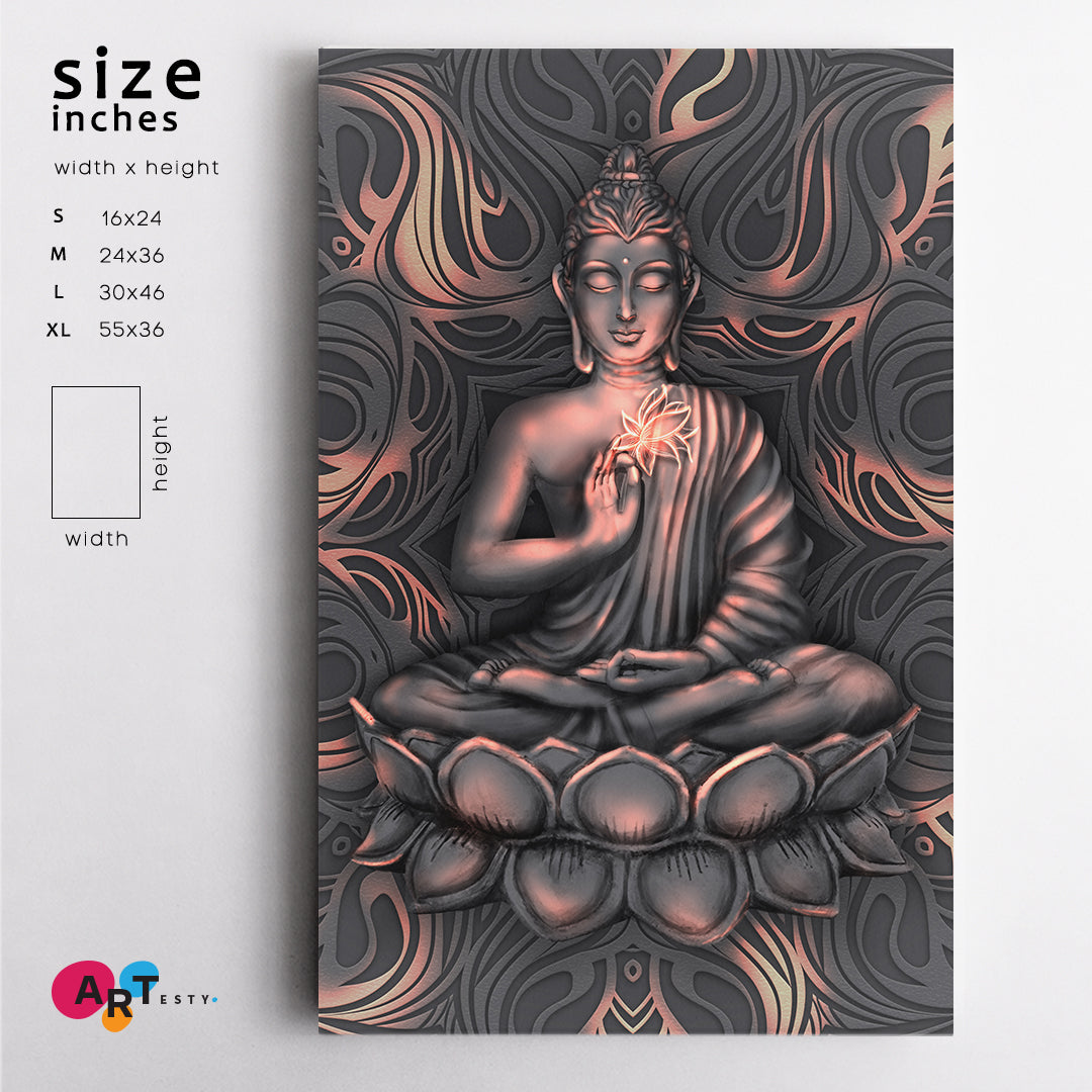 Shining Buddha Lotus Pose Stylized Mandala Painting Religious Modern Art Artesty   