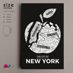 New York Big Apple Shape City Map Maps Canvas Artwork Artesty   