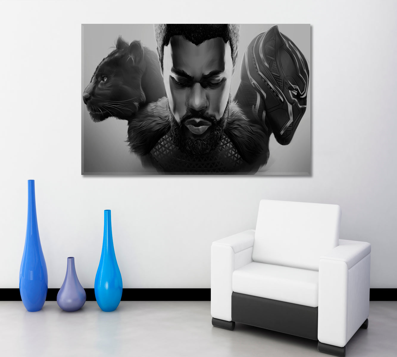 BLACK PANTHER Wakanda Forever B W Art Celebs Canvas Print Artesty 1 panel 24" x 16" 