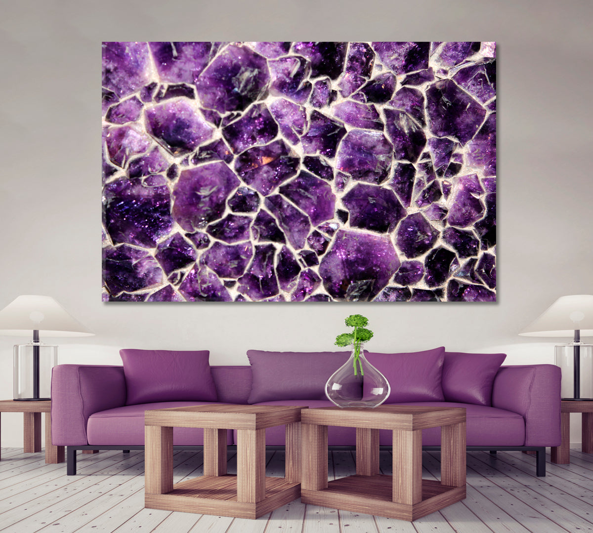 Natural Purple Amethyst Crystals Stunning Beautiful Rock Abstract Art Print Artesty 1 panel 24" x 16" 