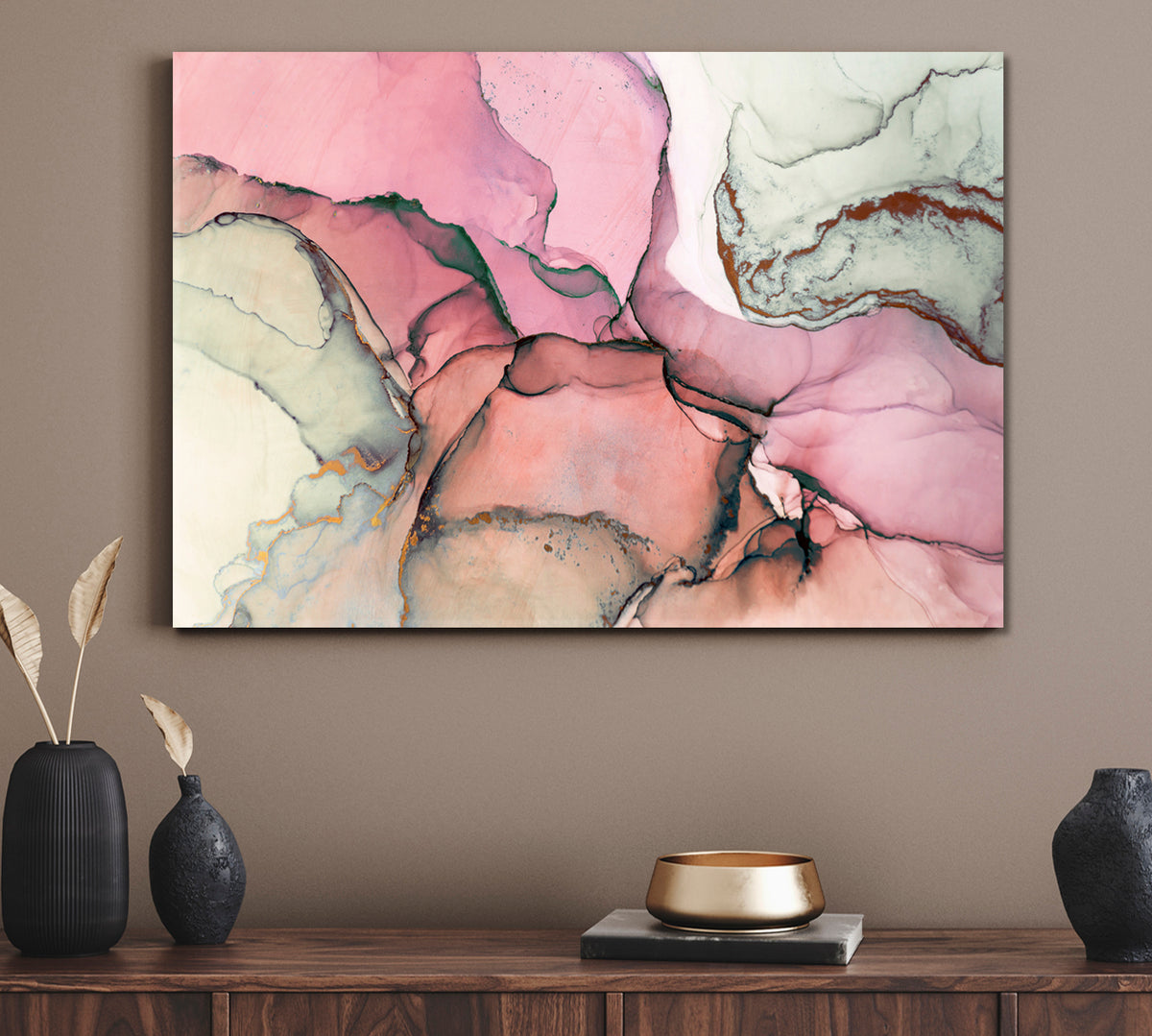 Ink Oriental Marble Fluid Art Fluid Art, Oriental Marbling Canvas Print Artesty 1 panel 24" x 16" 