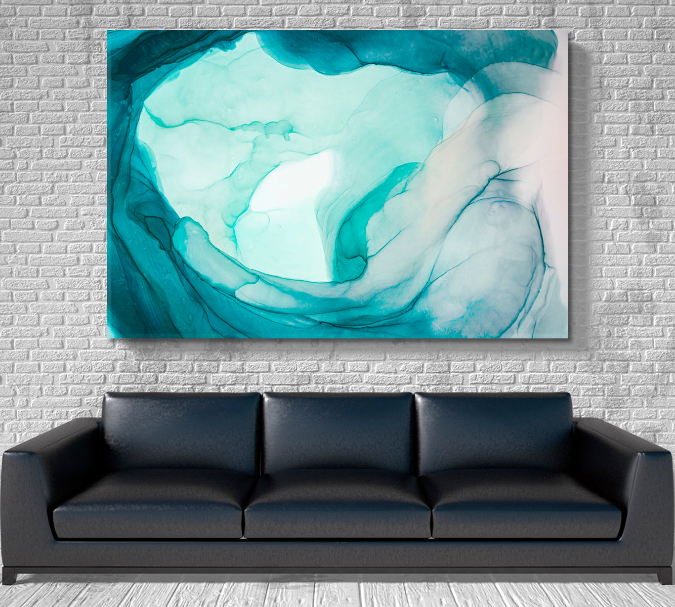 Marble Emerald Alcohol Ink Tidewater Aquamarine Green Ocean Waves Fluid Art, Oriental Marbling Canvas Print Artesty   