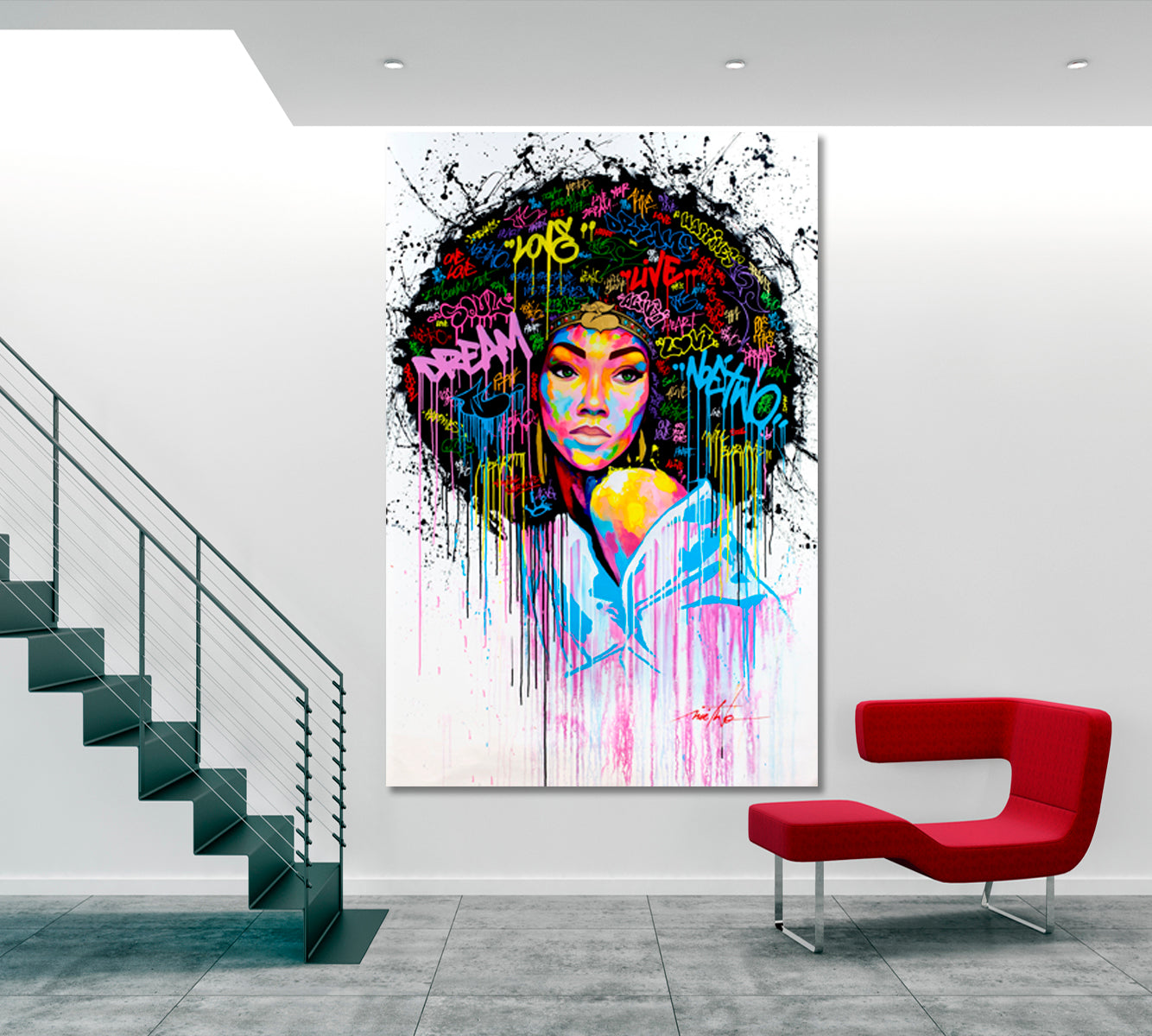 AFRICAN Beautiful Woman Pretty Woman Abstract Art Graffiti Style - Vertical Contemporary Art Artesty   