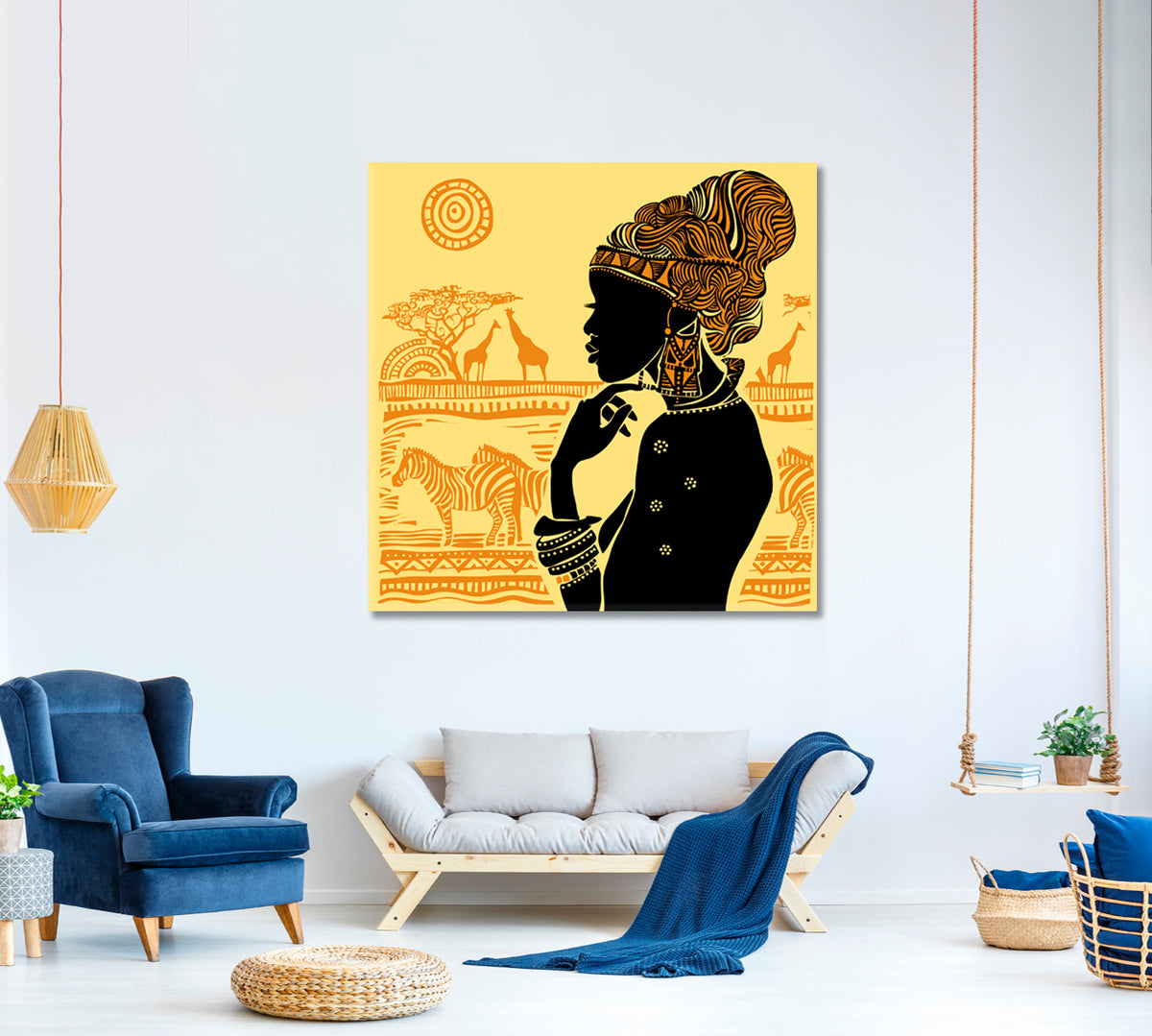 Silhouette Beautiful African Woman Africa Landscape African Style Canvas Print Artesty 1 Panel 12"x12" 