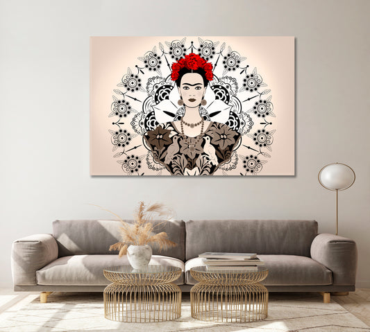 FRIDA KAHLO FAMOUS MEXICAN ARTIST Woman and Flowers Portrait Contemporary Art Artesty 1 panel 24" x 16" 