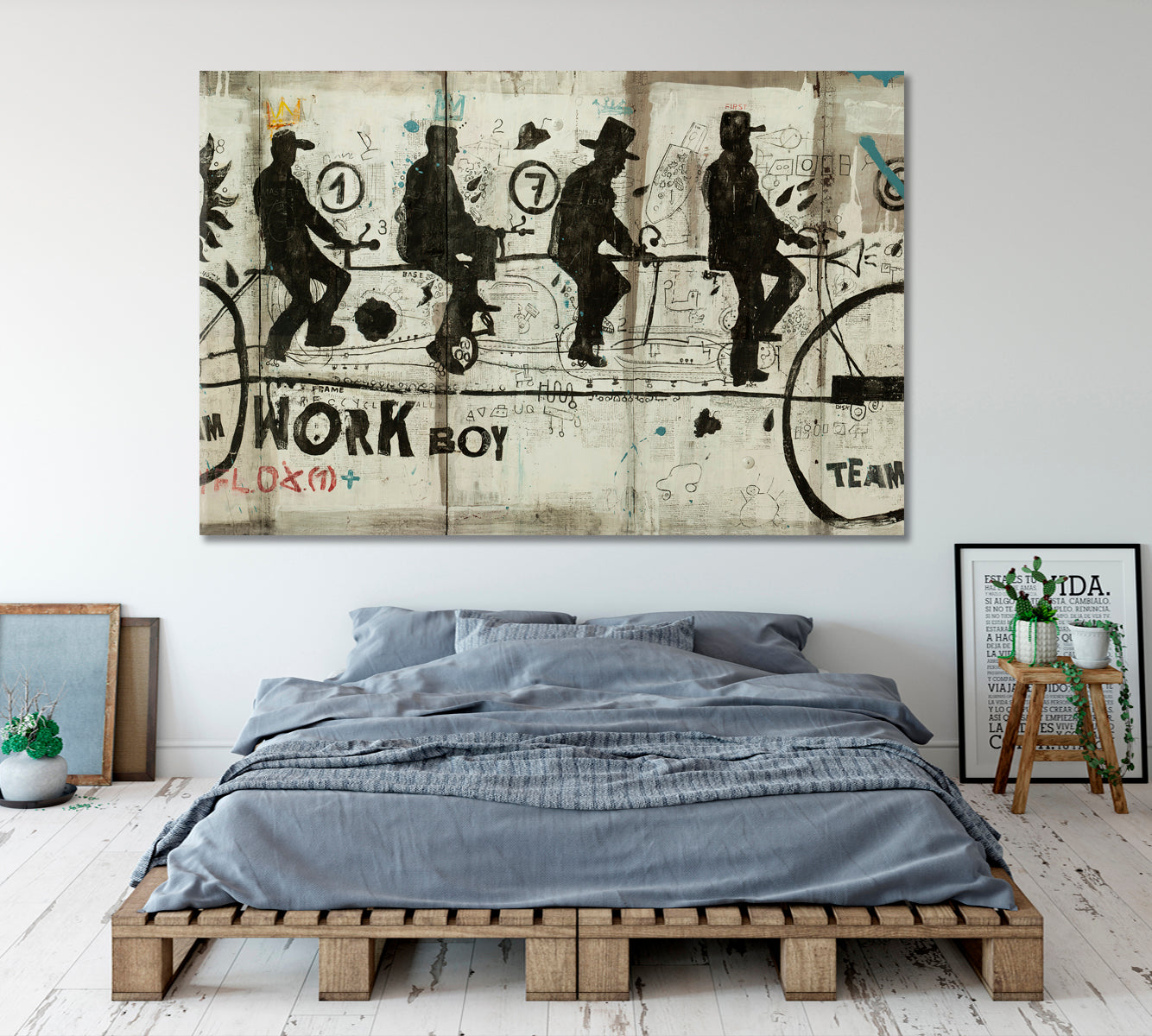 TEAMWORK BOYS Sports Bike Grunge Graffiti Style Office Decor Office Wall Art Canvas Print Artesty   