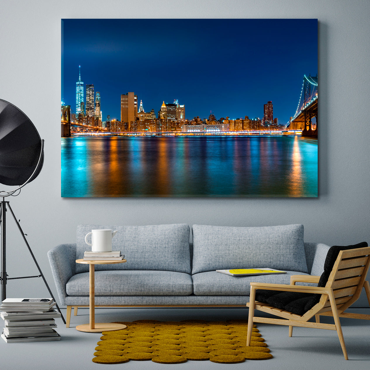 New York City Night Skyline Panorama Cities Wall Art Artesty 1 panel 24" x 16" 