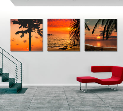 EXOTIC SAVANNAH Amazing Romantic Colorful Red Sunset Tropical Landscape Canvas Print Nature Wall Canvas Print Artesty   