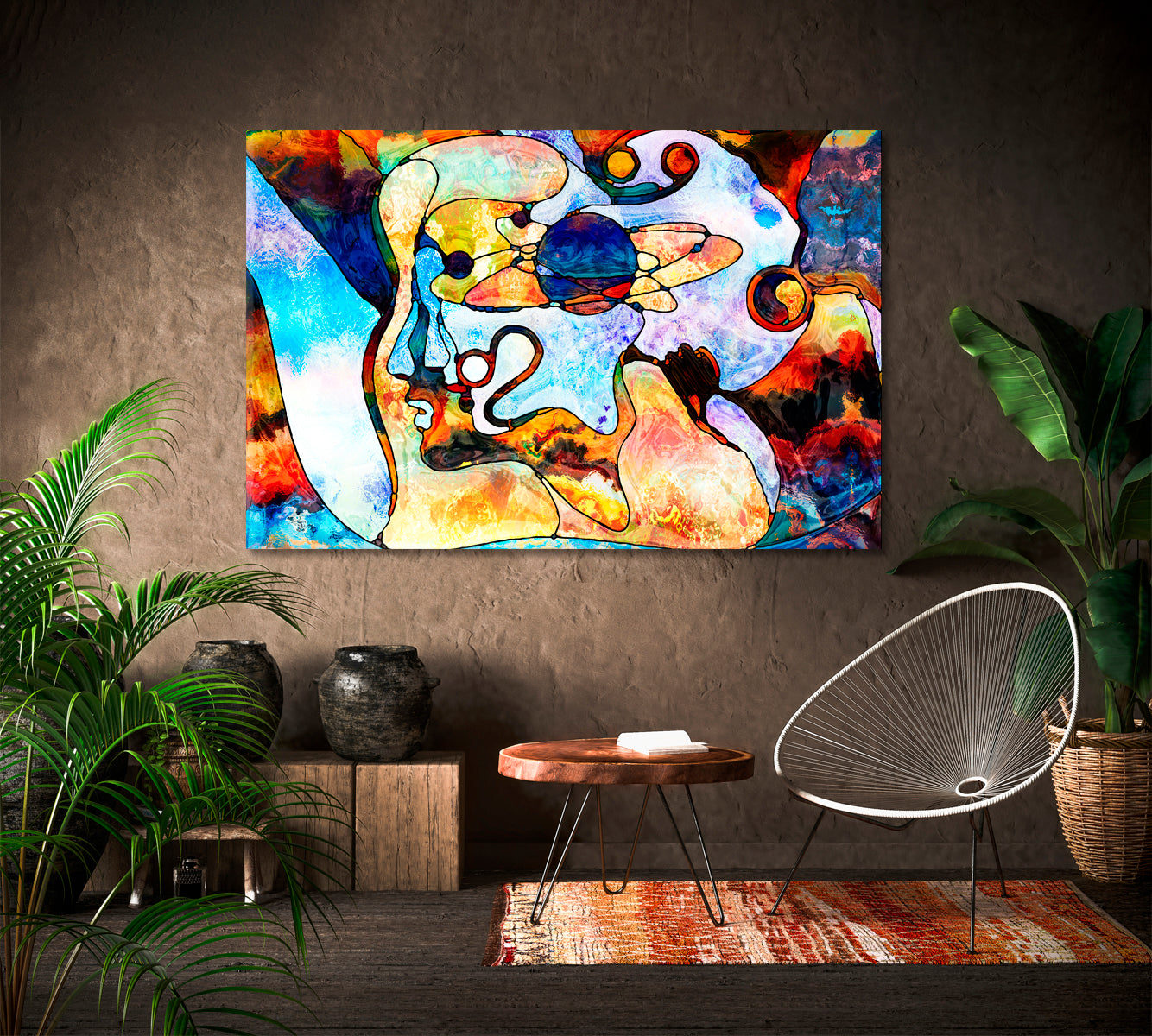 UNITY OF LIFE Human Face Symbols and Shapes Celestial Home Canvas Décor Artesty 1 panel 24" x 16" 