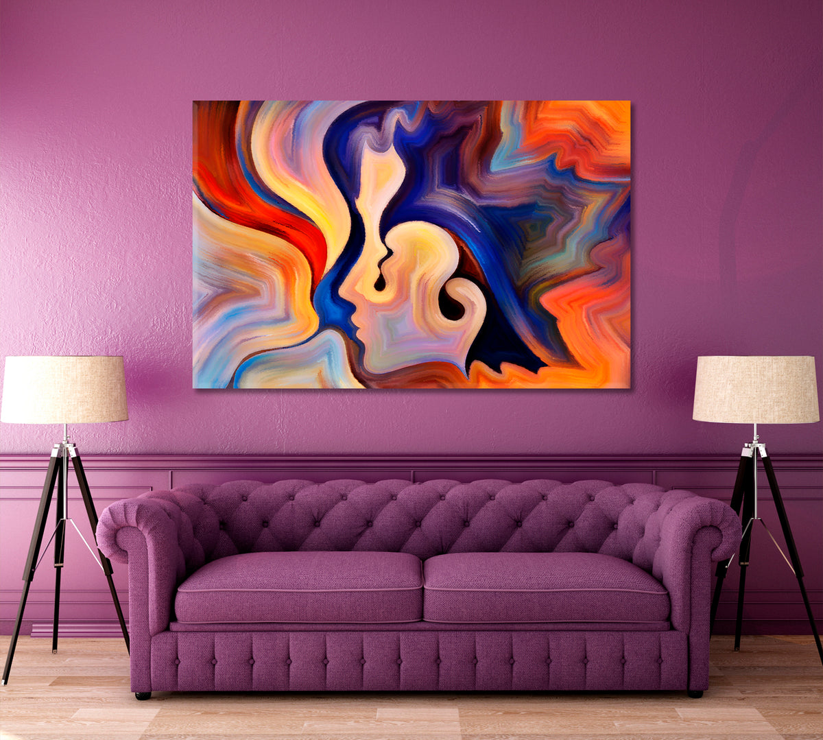 Human and Nature Abstract Colorful Design Contemporary Art Artesty 1 panel 24" x 16" 