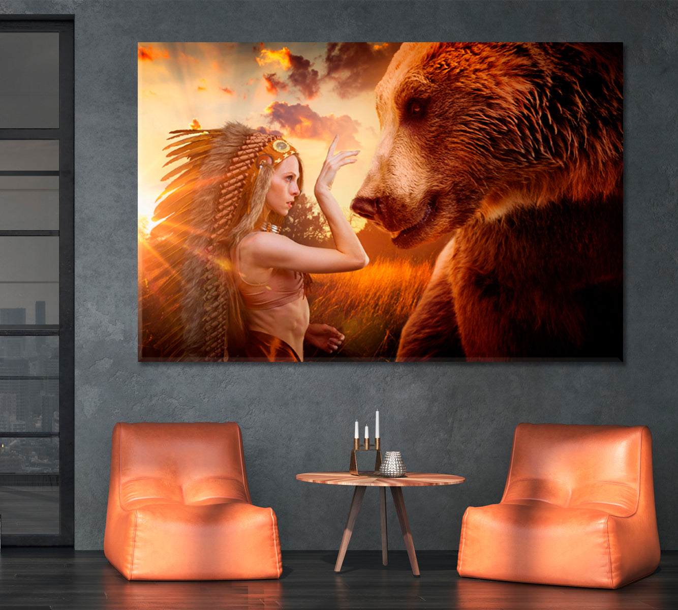 Aztec Woman And Bear, Peace and Balance with Nature Photo Art Artesty   