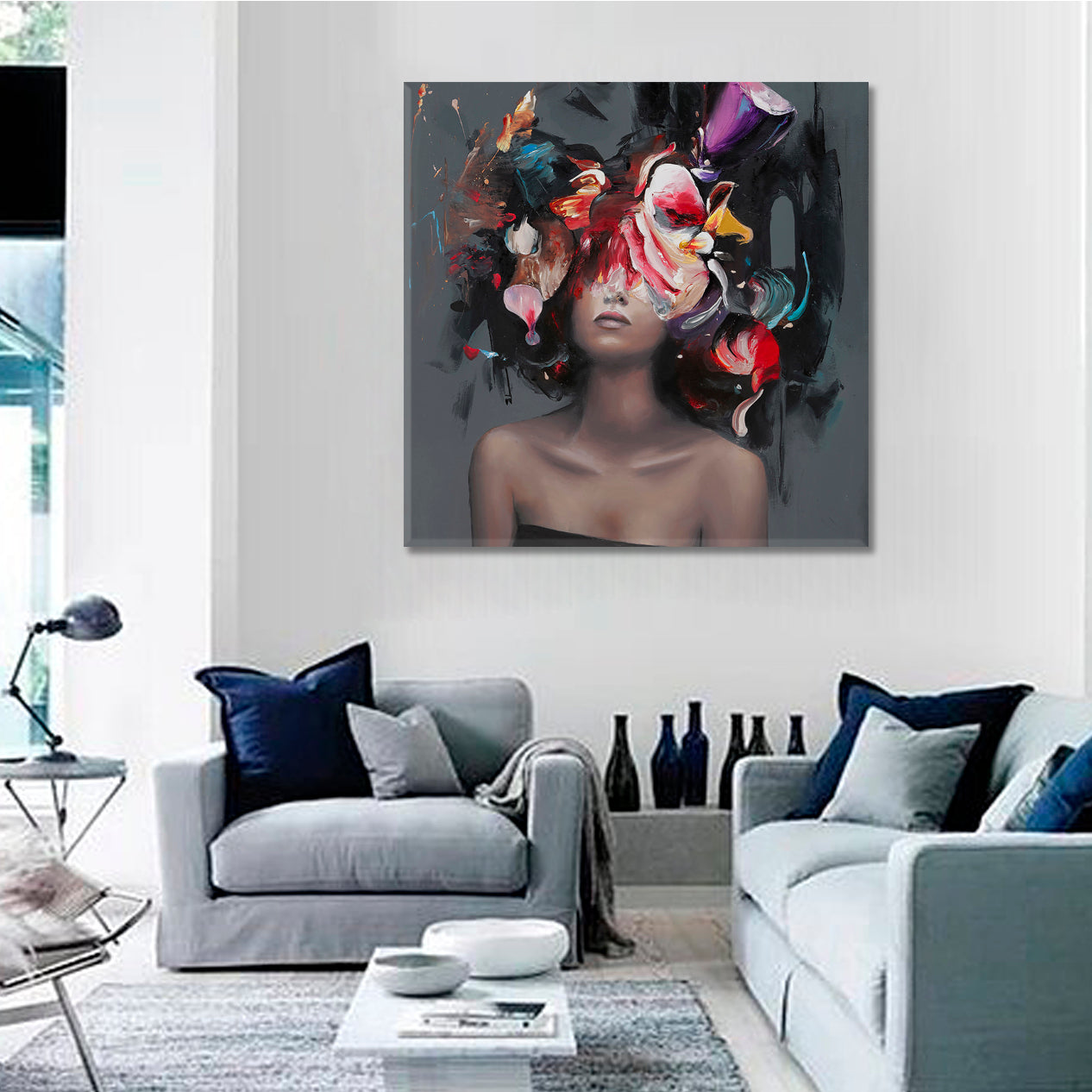 MUST FLY Woman And Flowers Paint Abstract Contemporary Art - Square Panel Fine Art Artesty   