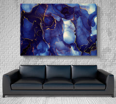 Transparent Navy Blue Marble Ink Waves Pattern Poster Fluid Art, Oriental Marbling Canvas Print Artesty 1 panel 24" x 16" 