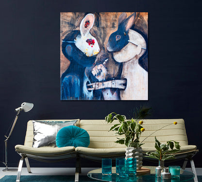 Pretending | Rabbit Masks Modern Psychedelic Abstract Art Grunge Graffiti Canvas Print - Square Street Art Canvas Print Artesty 1 Panel 12"x12" 