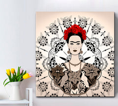 MANDALA Frida Kahlo Young Beautiful Mexican Woman Traditional Hairstyle - Square People Portrait Wall Hangings Artesty 1 Panel 12"x12" 