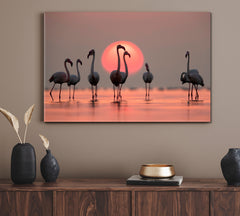 Asker Coast Greater Flamingos Amazing Coral Hue Sunset Dramatic Sky Wild Life Framed Art Artesty   