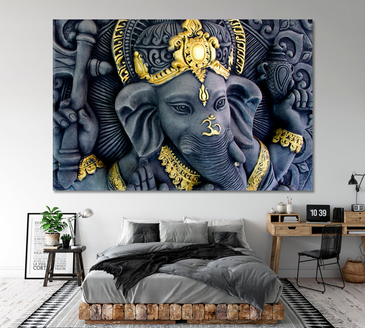 Lord Ganesha Statue God of Success India Religious Modern Art Artesty 1 panel 24" x 16" 