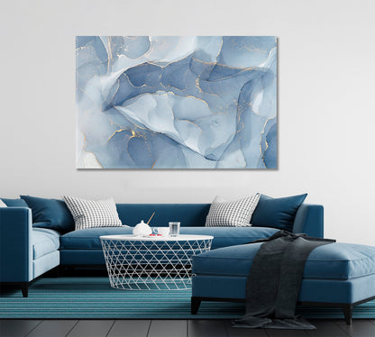 BLUE SKY Alcohol Ink Veins Pattern Abstract Design Soft Tender Colors Fluid Art, Oriental Marbling Canvas Print Artesty   