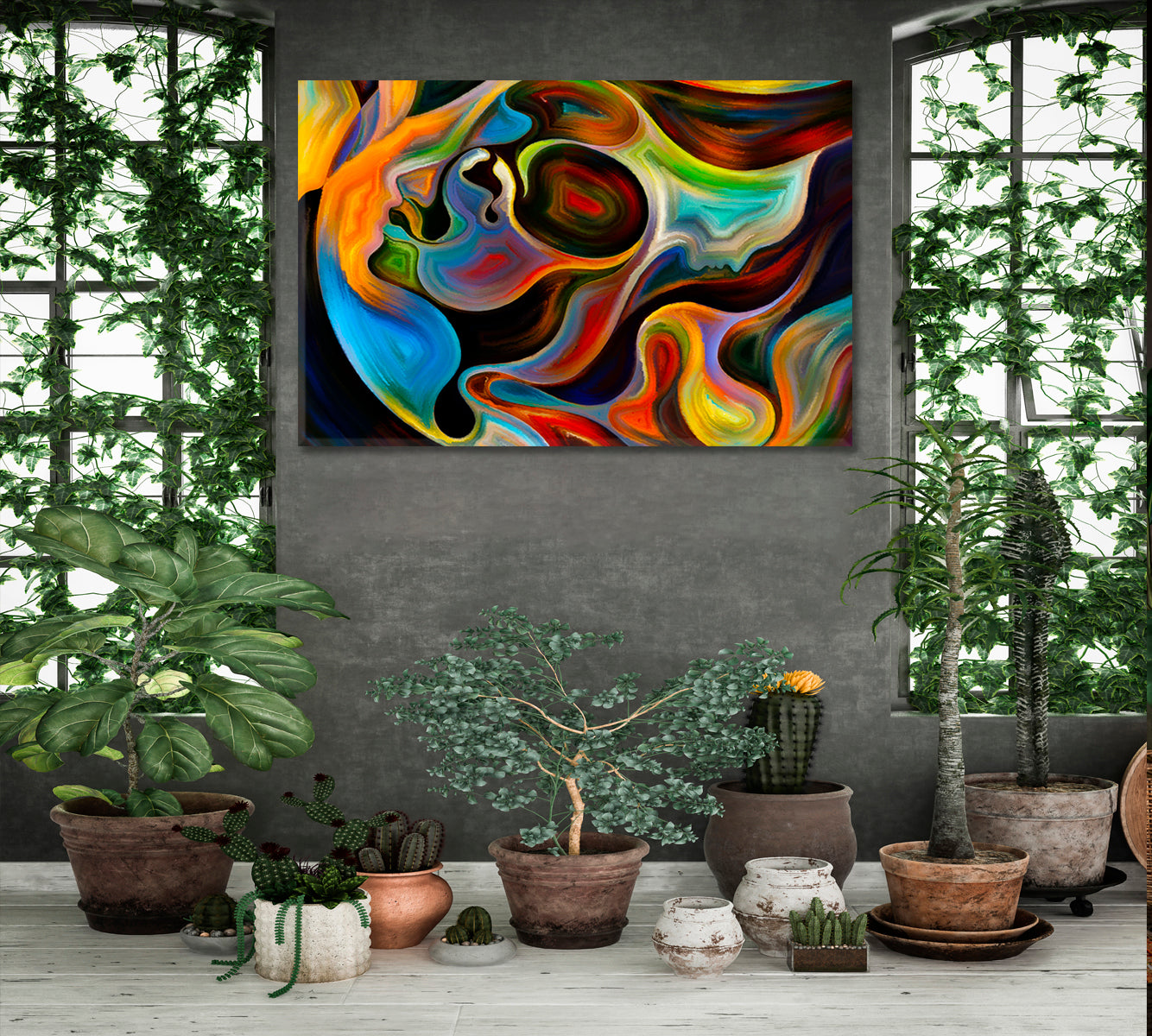 Soul in Colors, Human and Colorful Abstract Forms Contemporary Art Artesty 1 panel 24" x 16" 