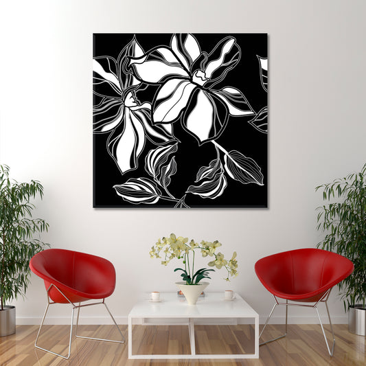 Black And White Floral Pattern Flowers Leafs Floral & Botanical Split Art Artesty   